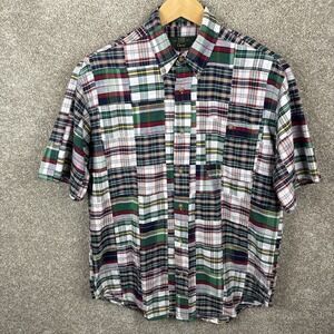 Vintage Orvis Men's Medium Madras Patchwork Button Down Shirt‎ Short Sleeve
